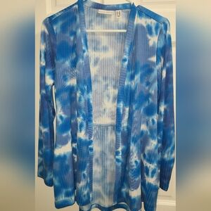 Susan Graver Blue and White Tie-Dye Cardigan